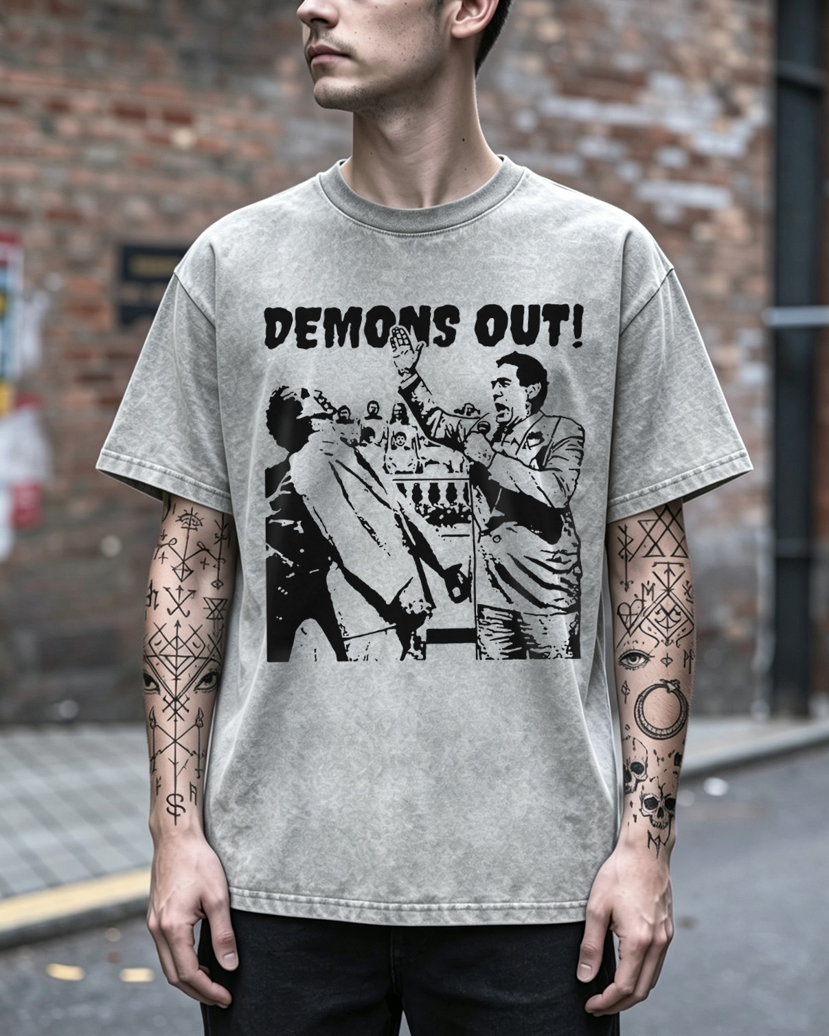 Demons Out Washed T-Shirt Weird Paranormal Occult