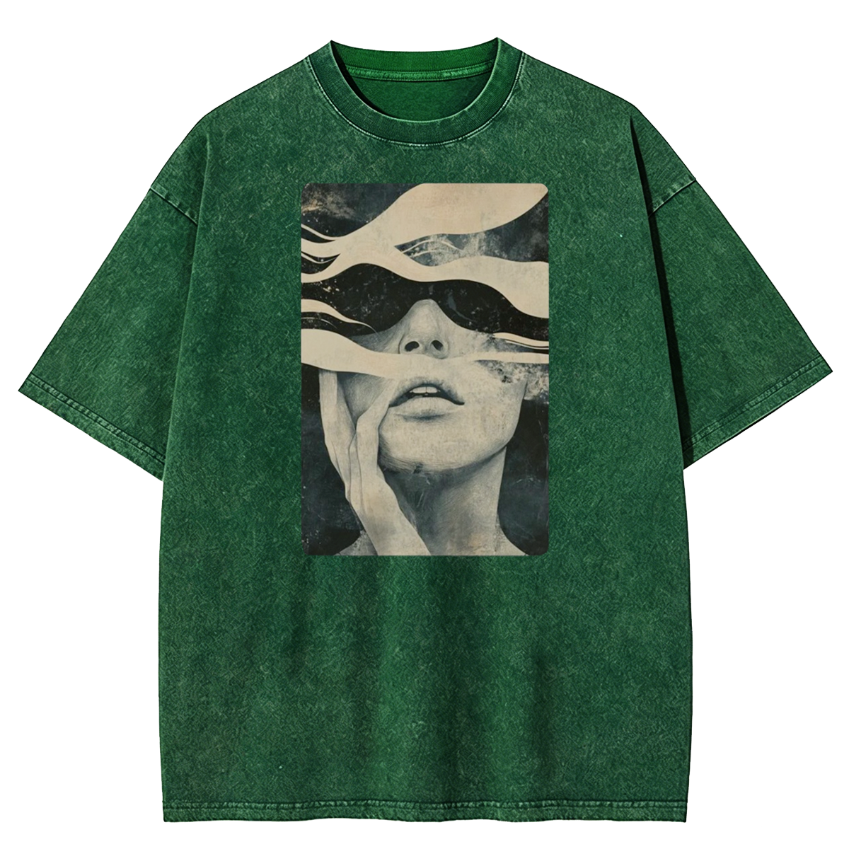 Surreal Abstract Face T-Shirt - Trippy Artistic Graphic Washed T-Shirt