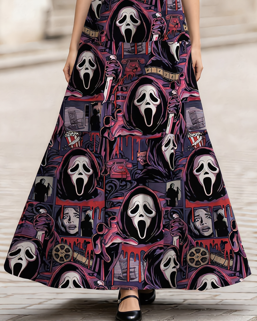 Horror Slasher Collage Adjustable Straps Maxi Dress