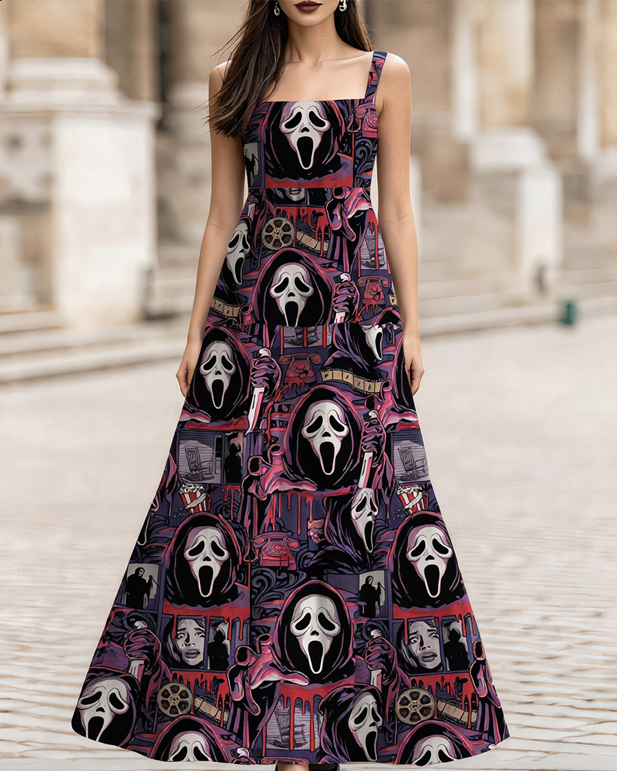 Horror Slasher Collage Adjustable Straps Maxi Dress