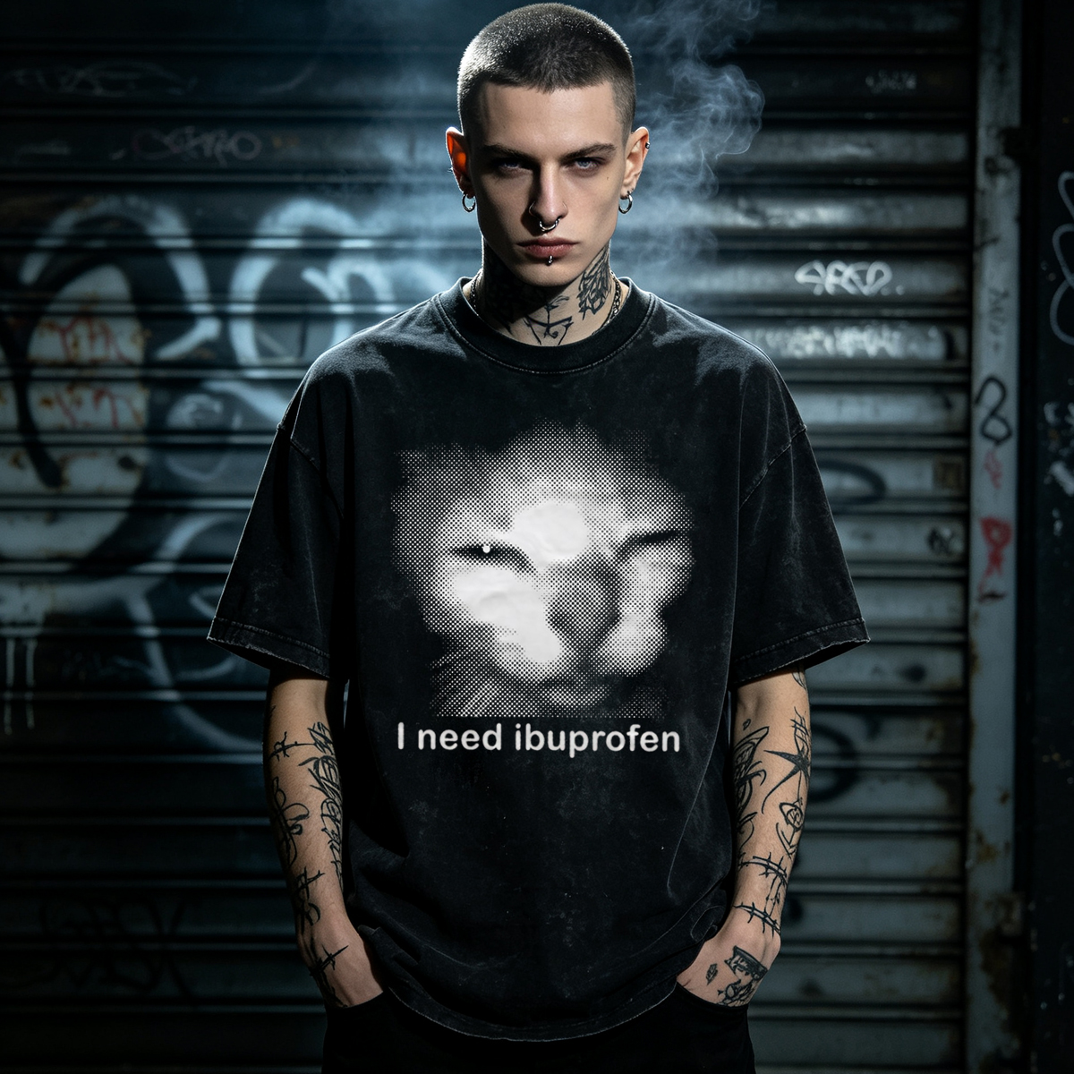I need Ibuprofen Funny Vintage Graphic Cat Washed T-Shirt Gothcreep