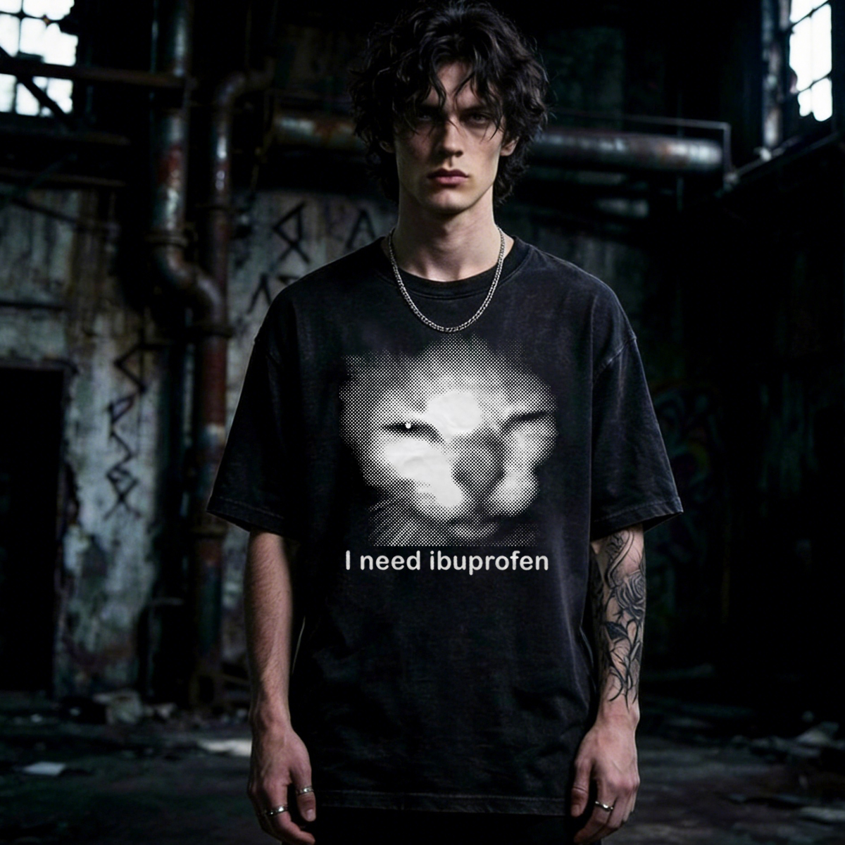 I need Ibuprofen Funny Vintage Graphic Cat Washed T-Shirt Gothcreep