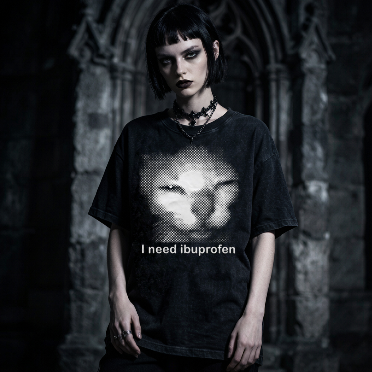 I need Ibuprofen Funny Vintage Graphic Cat Washed T-Shirt Gothcreep