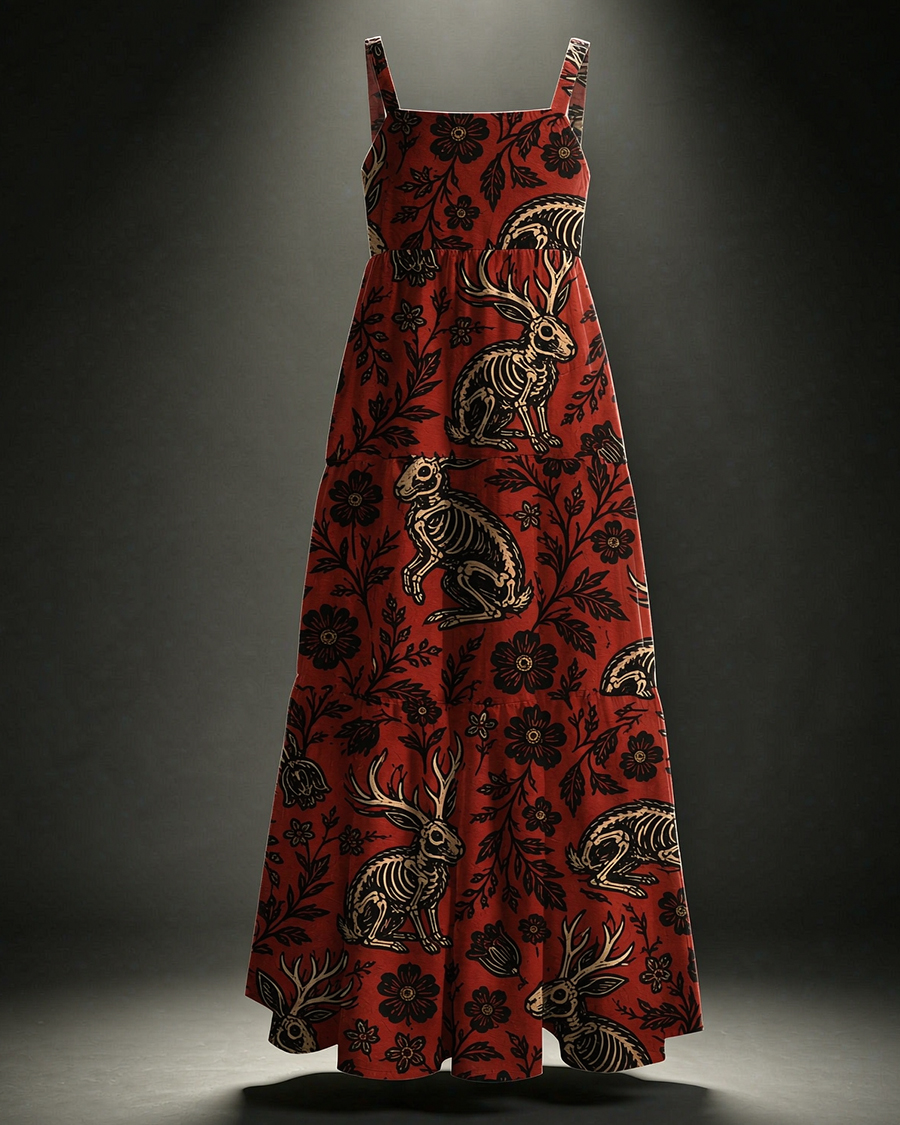 Jacklope Flower Gothic Adjustable Straps Maxi Dress