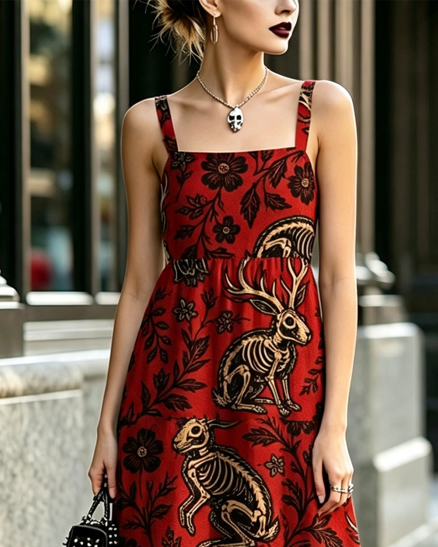 Jacklope Flower Gothic Adjustable Straps Maxi Dress
