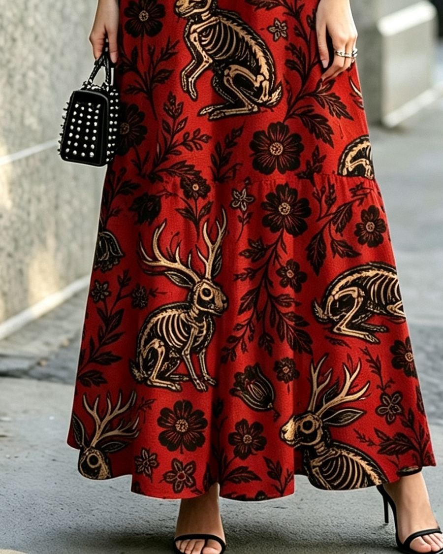 Jacklope Flower Gothic Adjustable Straps Maxi Dress
