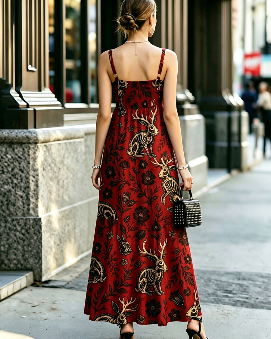 Jacklope Flower Gothic Adjustable Straps Maxi Dress