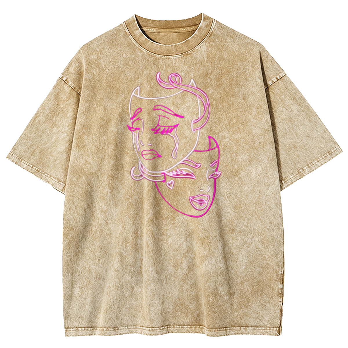 Cyber Devil Masks Pastel Goth Washed Oversized Tee