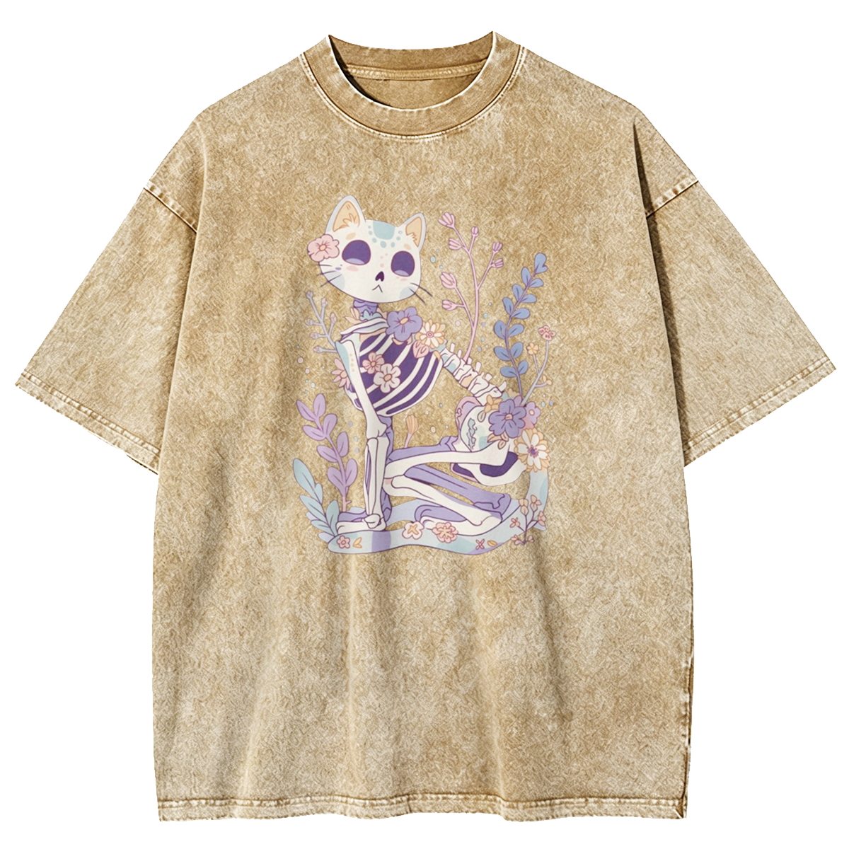Pastel Goth Cat Skeleton Washed T-Shirt 