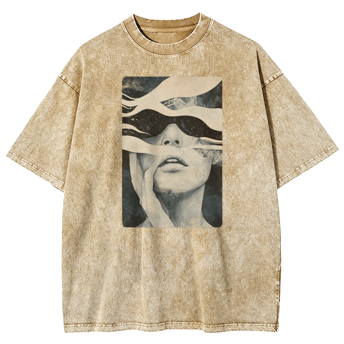 Surreal Abstract Face T-Shirt - Trippy Artistic Graphic Washed T-Shirt