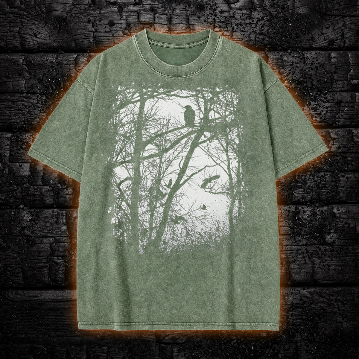 Tree Forest Raven Washed T-Shirt, Occult Gothic Graphic Tee Gothcreep
