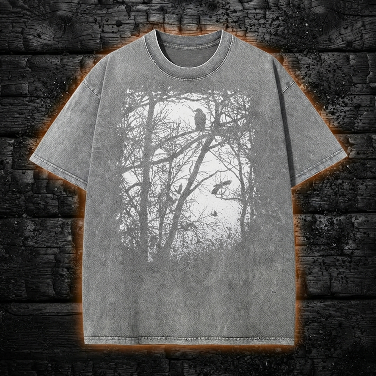 Tree Forest Raven Washed T-Shirt, Occult Gothic Graphic Tee Gothcreep