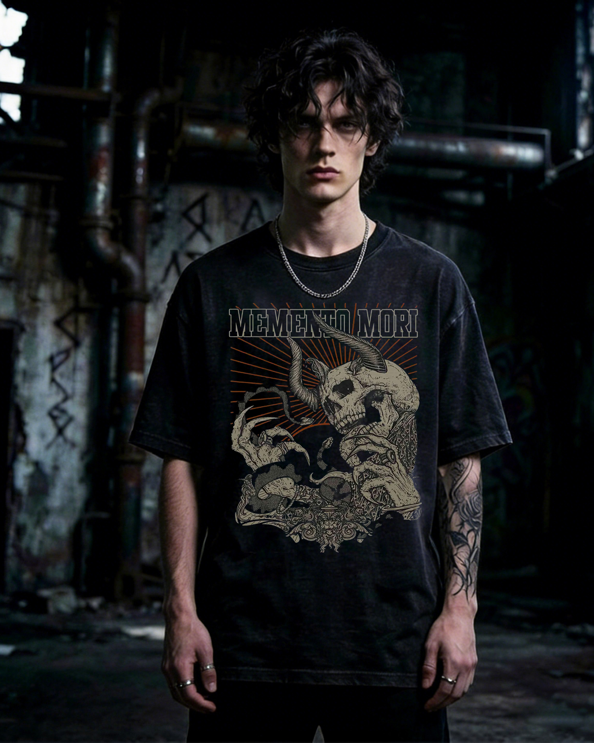 Memento Mori Horror Dark Washed T-Shirt