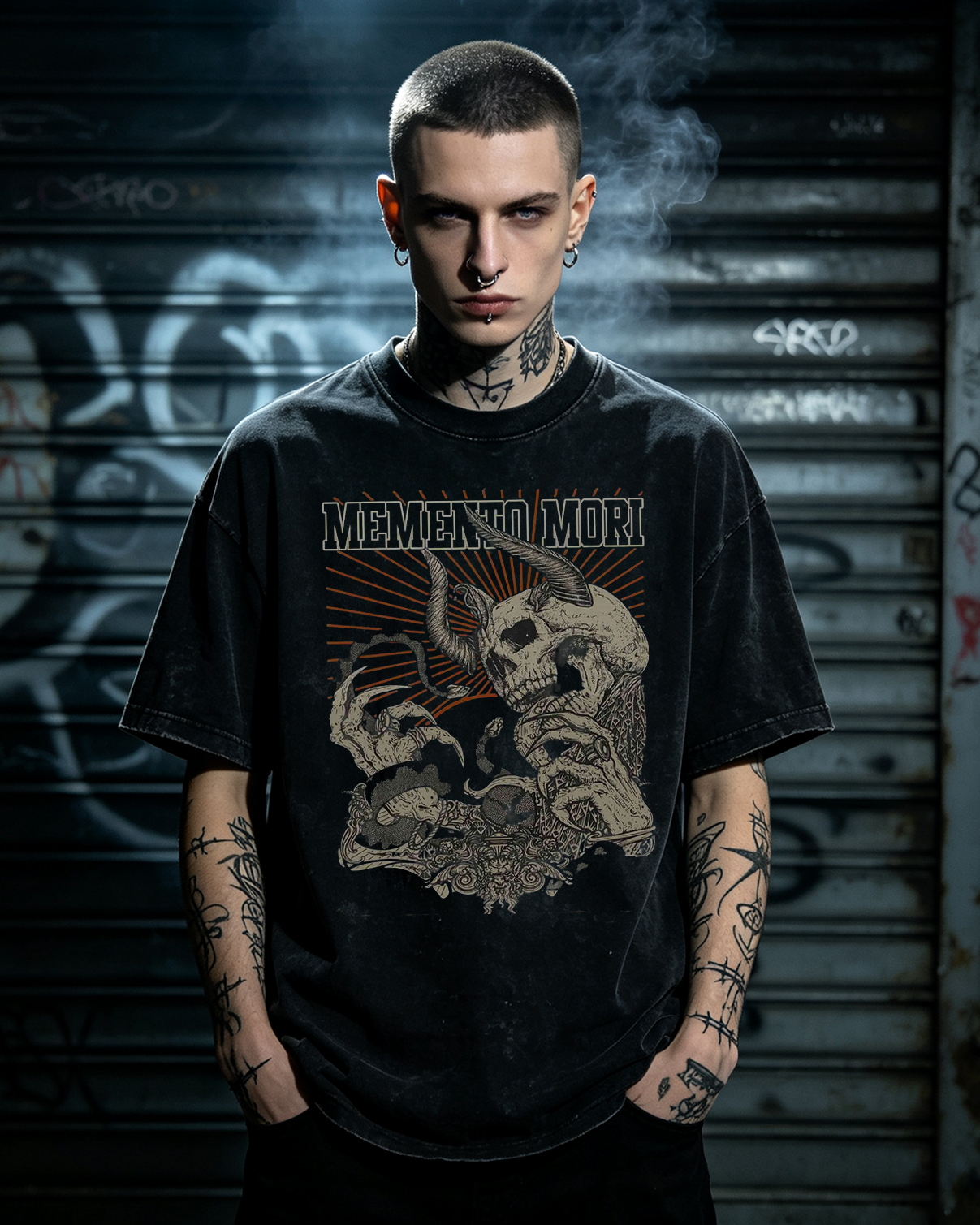 Memento Mori Horror Dark Washed T-Shirt