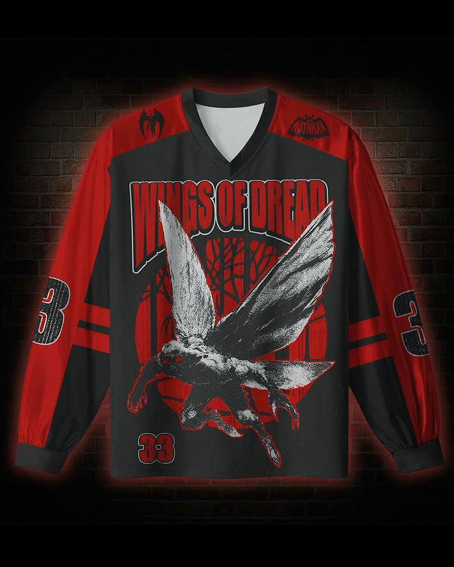 Mothman Cryptid V-Neck Mesh Long Sleeve Jersey