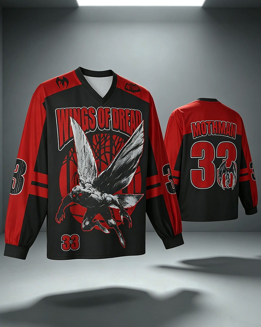 Mothman Cryptid V-Neck Mesh Long Sleeve Jersey