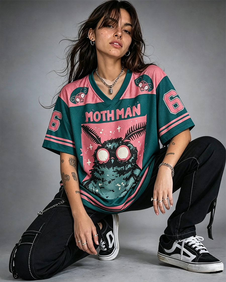 Vintage Mothman Cryptid Graphic Mesh Jersey