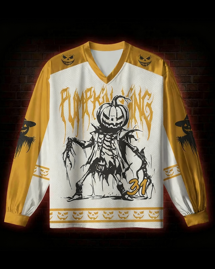 Pumpkin Man Horror V-Neck Long Sleeve Jersey