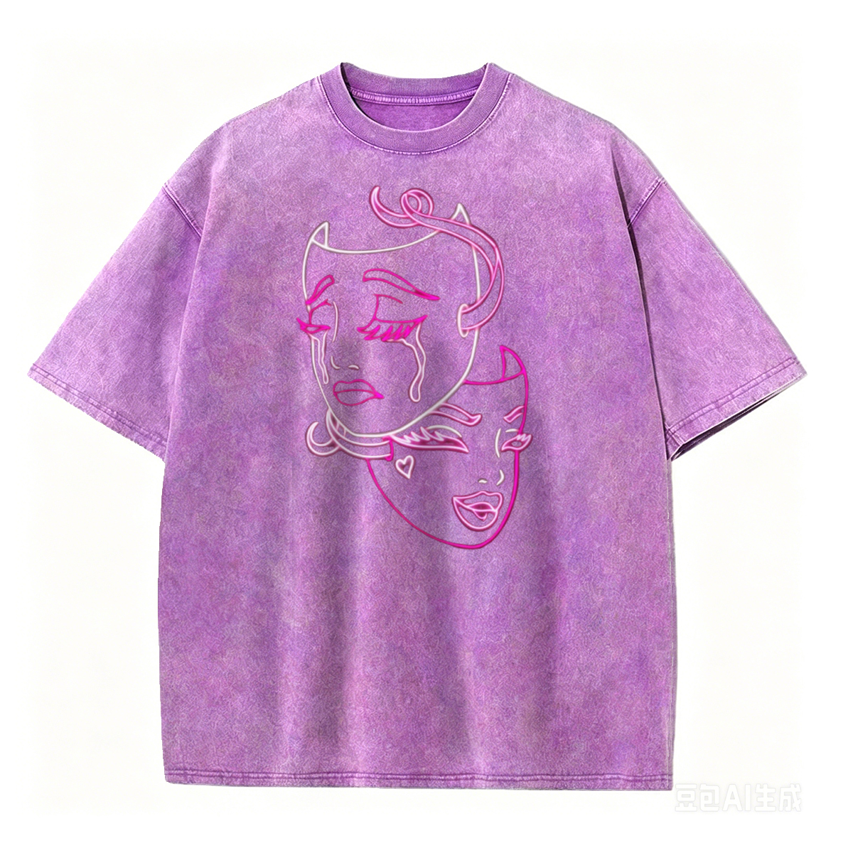 Cyber Devil Masks Pastel Goth Washed Oversized Tee