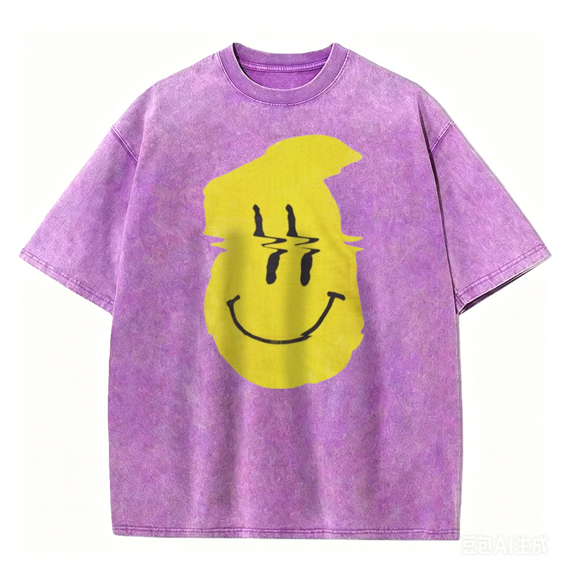 Glitch Smiley Pop Art Graphic Washed T-Shirt