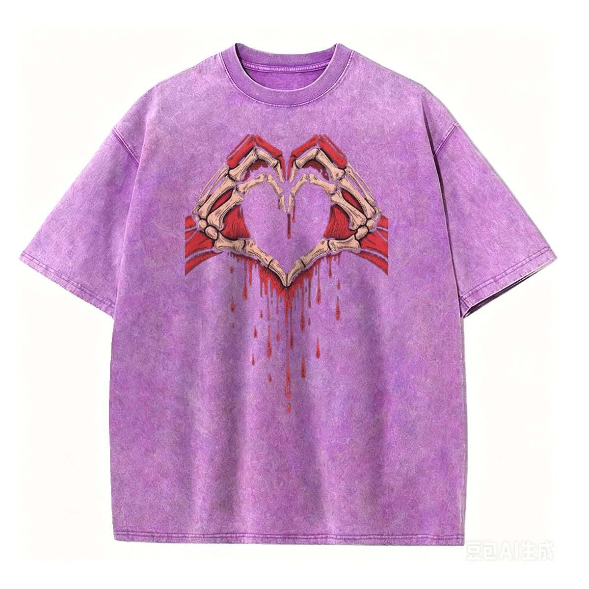 Heart Skull Hand Washed T-Shirt
