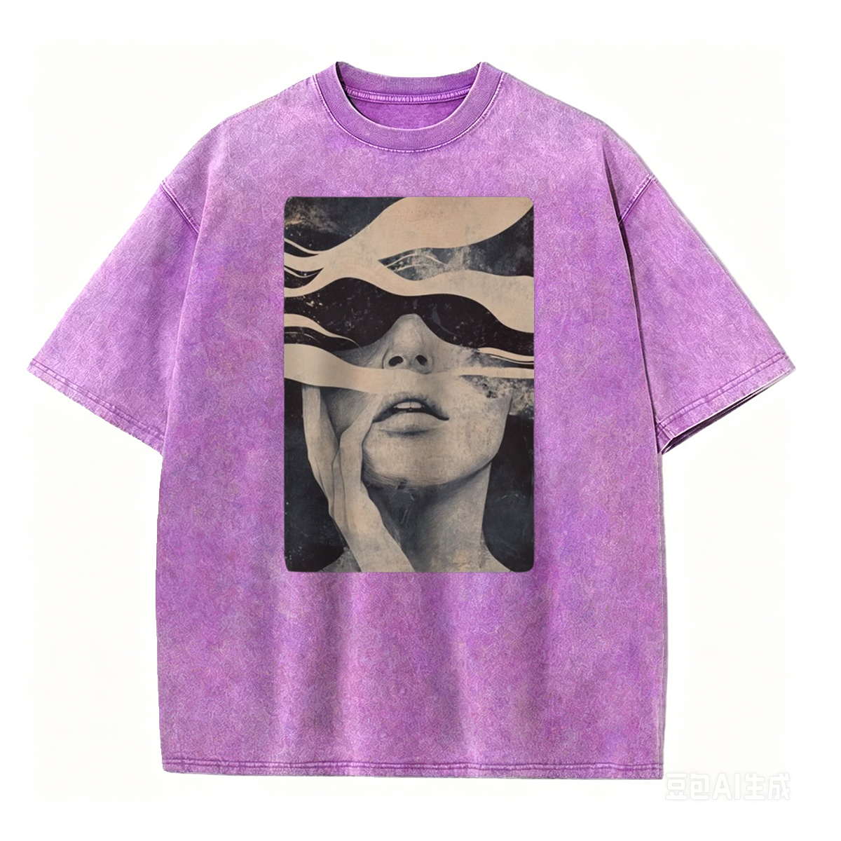 Surreal Abstract Face T-Shirt - Trippy Artistic Graphic Washed T-Shirt