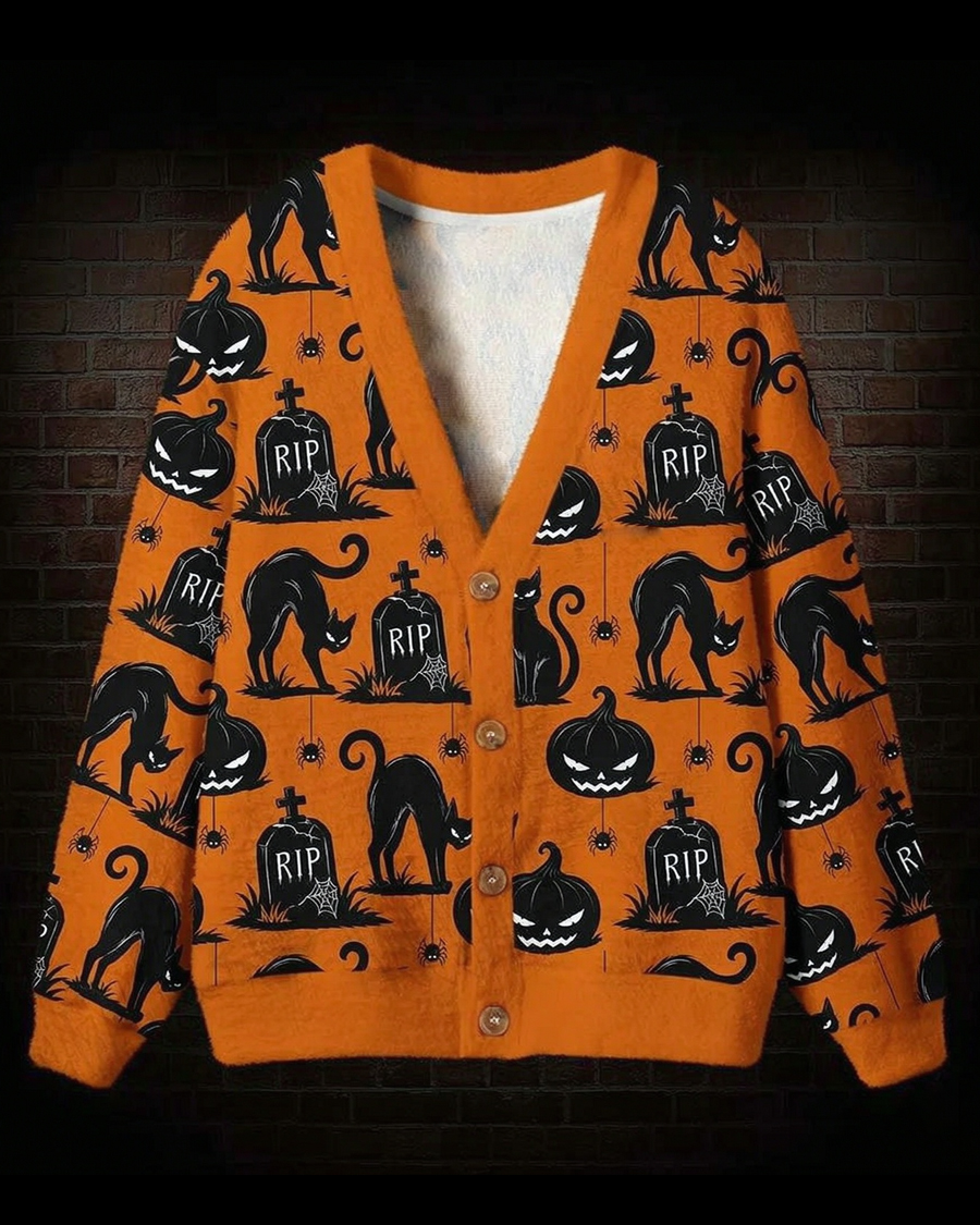 RIP Black Cats Halloween Cardigan Sweater