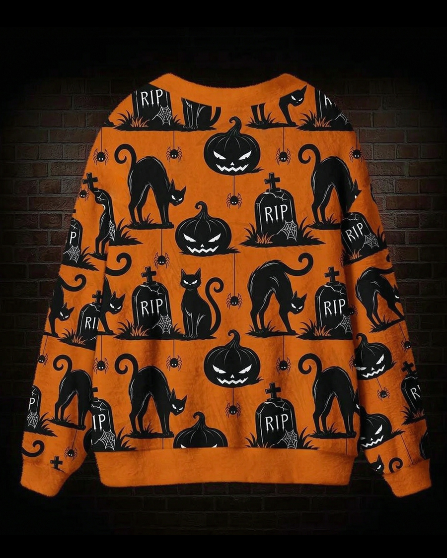 RIP Black Cats Halloween Cardigan Sweater