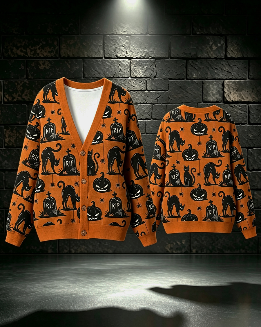 RIP Black Cats Halloween Cardigan Sweater