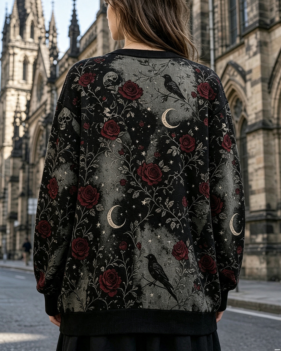 Romantic Gothic Raven & Rose Sweater