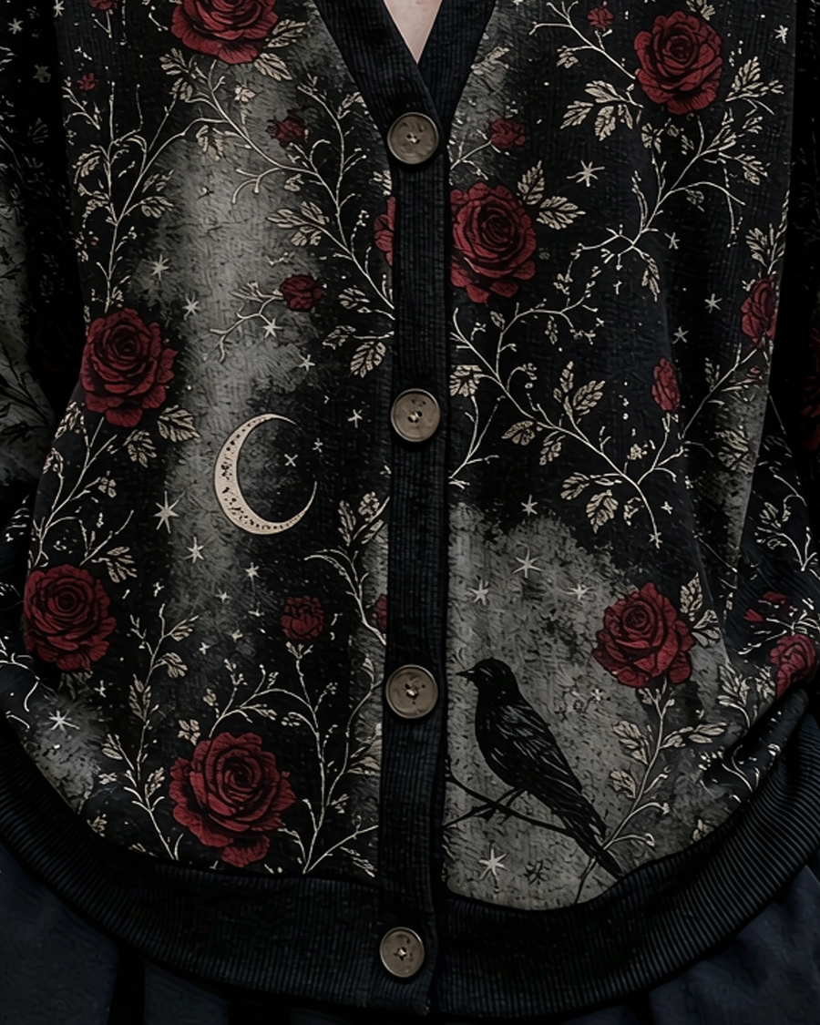 Romantic Gothic Raven & Rose Sweater