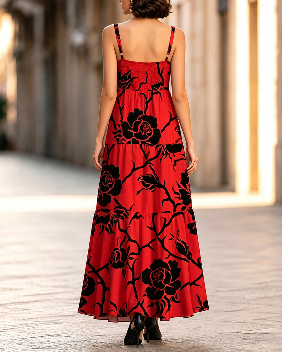Gothic Rose Adjustable Straps Maxi Dress