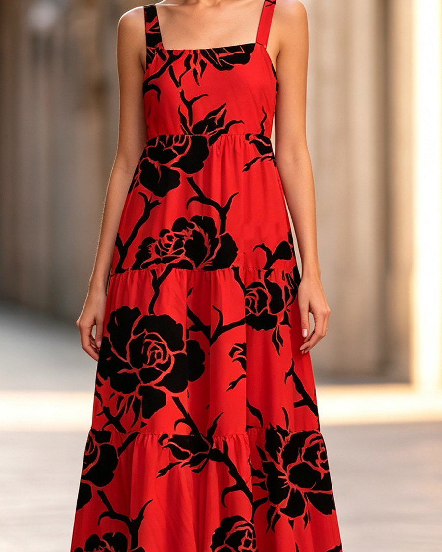 Gothic Rose Adjustable Straps Maxi Dress