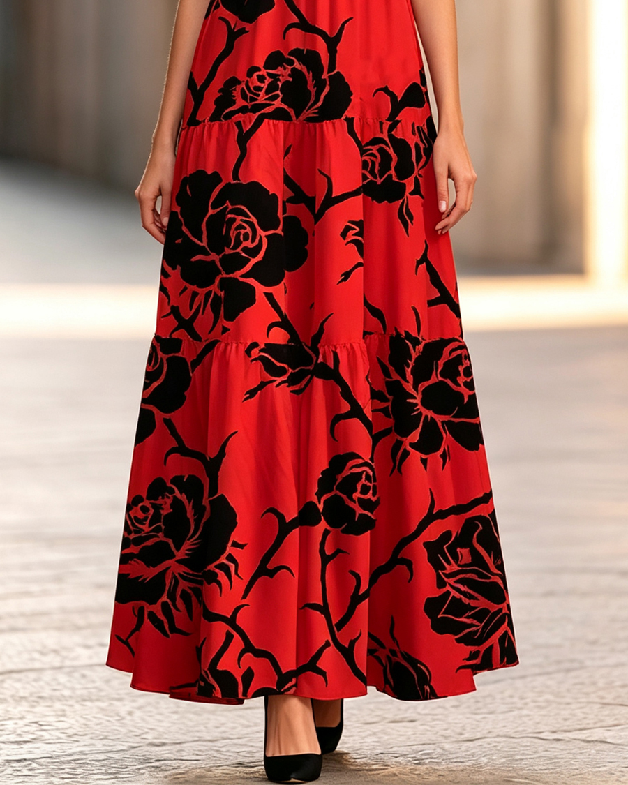Gothic Rose Adjustable Straps Maxi Dress