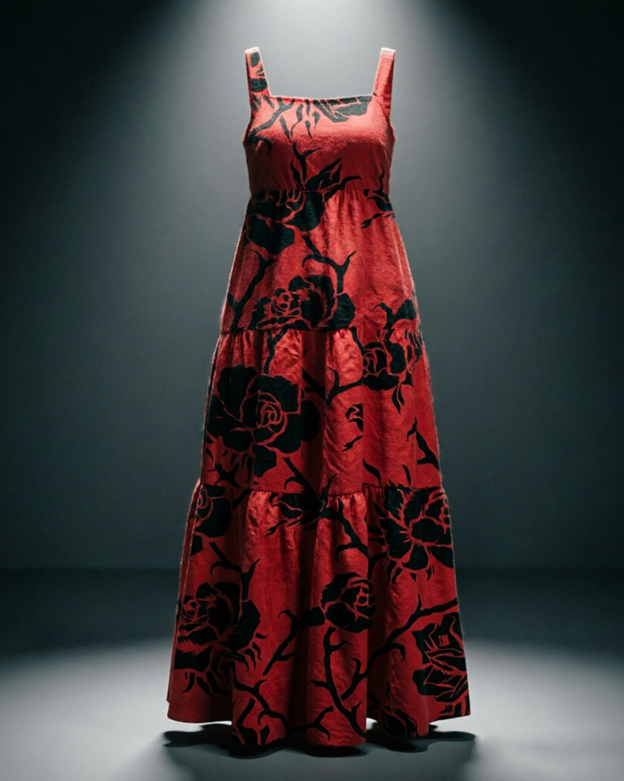 Gothic Rose Adjustable Straps Maxi Dress