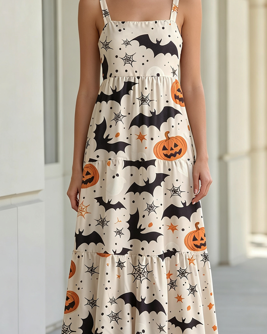 Spooky Bats Halloween Maxi Dress