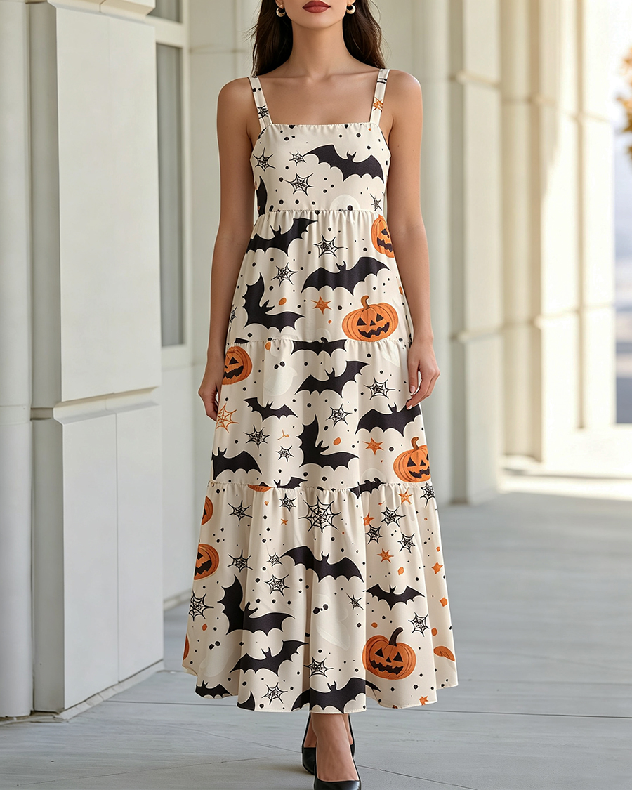 Spooky Bats Halloween Maxi Dress