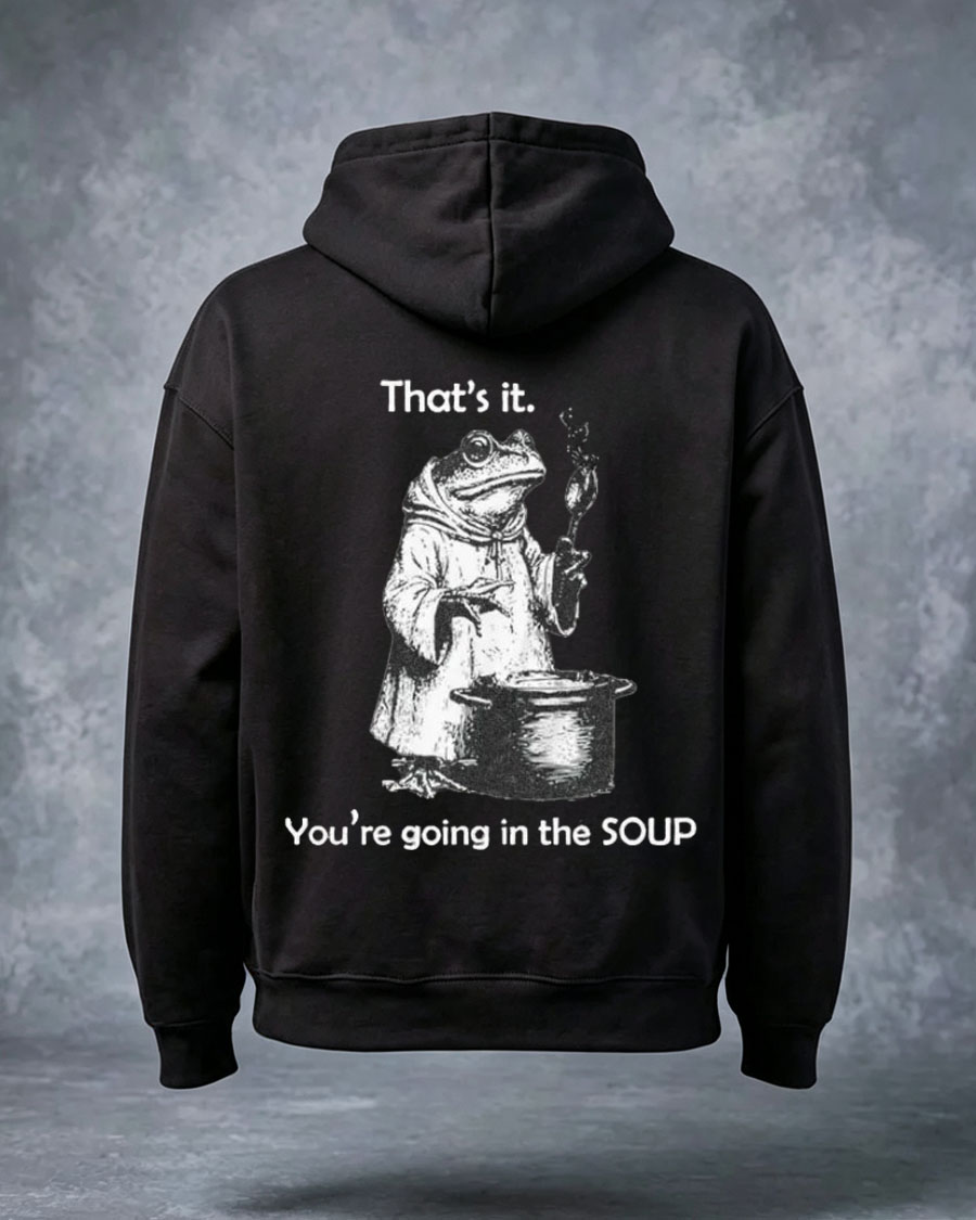 Retro Whimsical Dark Humor Frog Chef Casual Graphic Hoodie