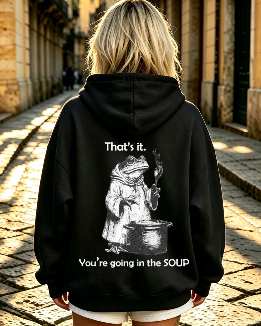 Retro Whimsical Dark Humor Frog Chef Casual Graphic Hoodie