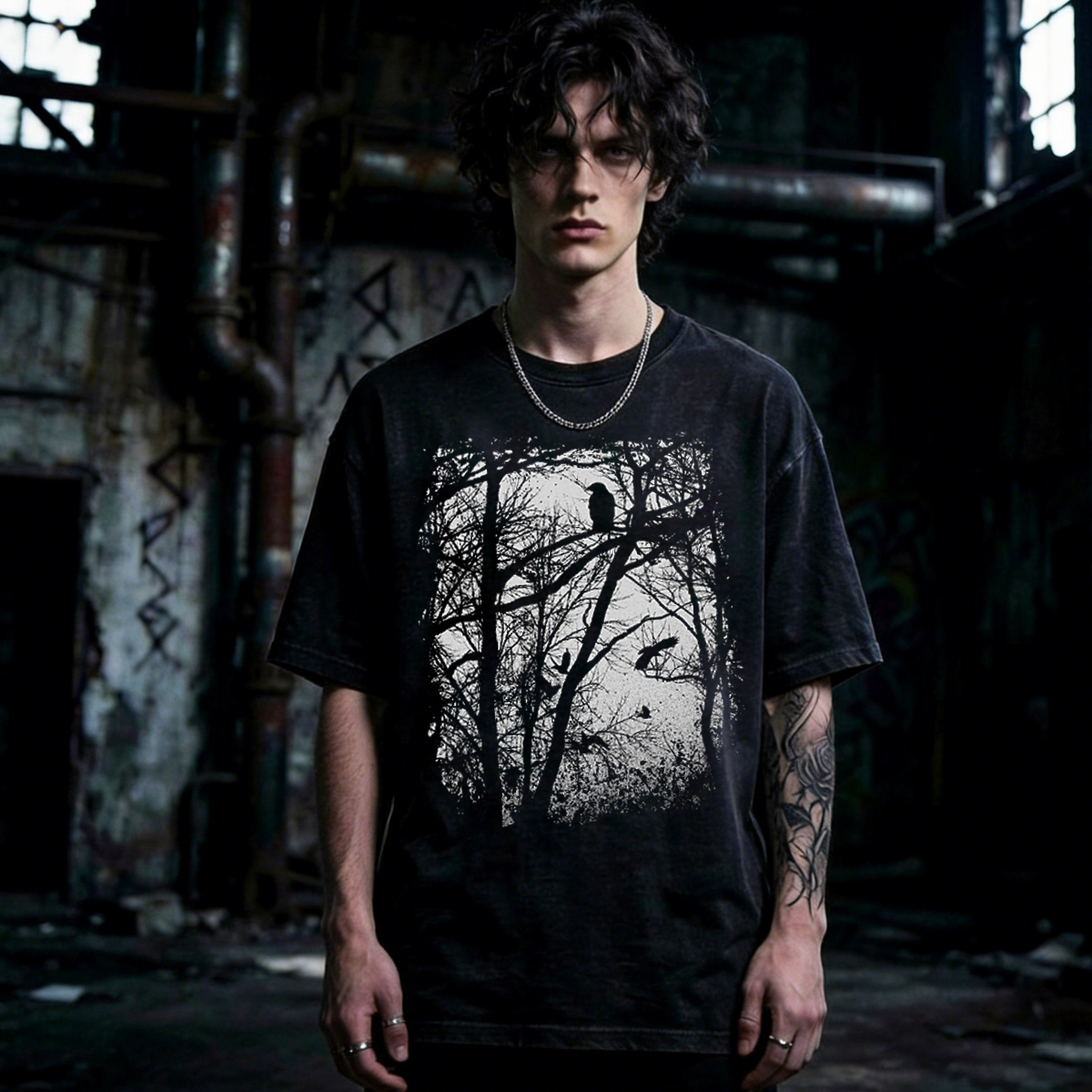 Tree Forest Raven Washed T-Shirt, Occult Gothic Graphic Tee Gothcreep