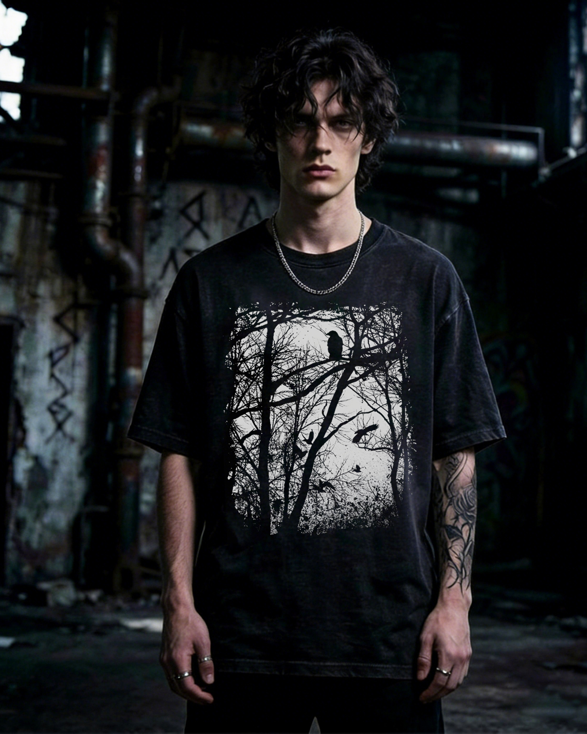 Tree Forest Raven Washed T-Shirt