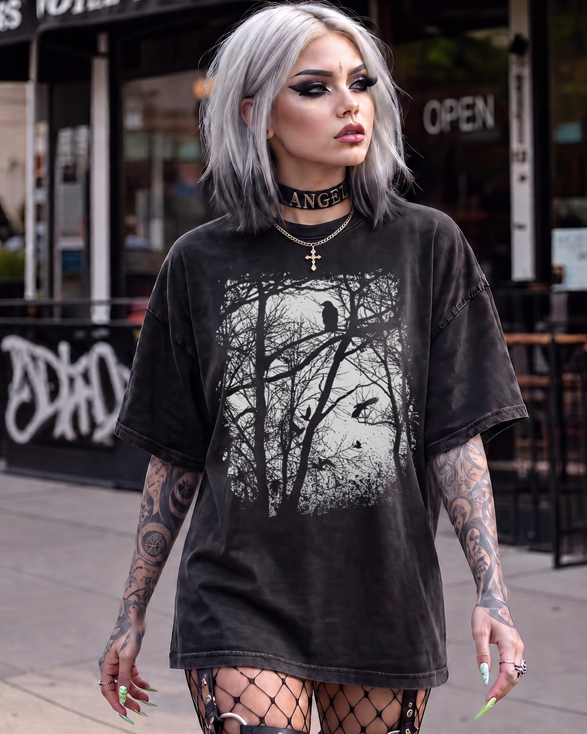 Tree Forest Raven Washed T-Shirt
