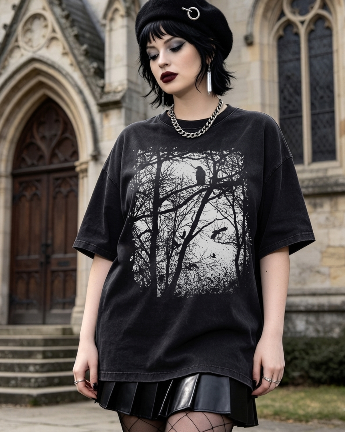 Tree Forest Raven Washed T-Shirt