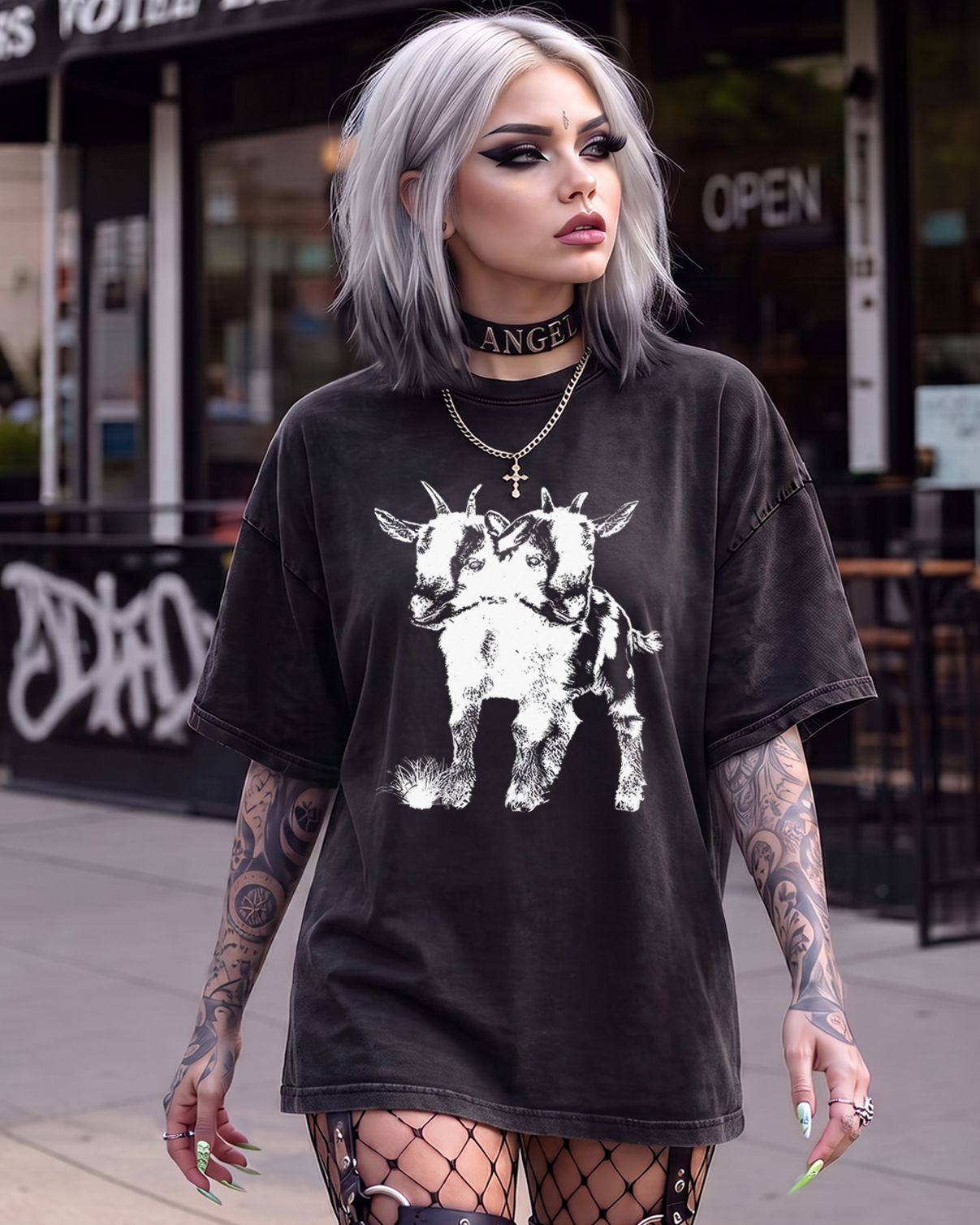 Two Head Goat Washed T-Shirt