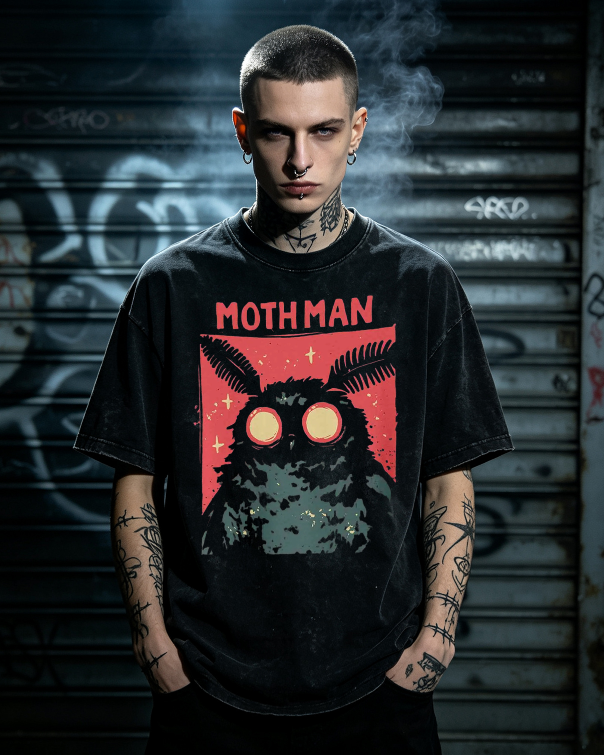Vintage Cryptid Mothman Retro Graphic Washed T-Shirt