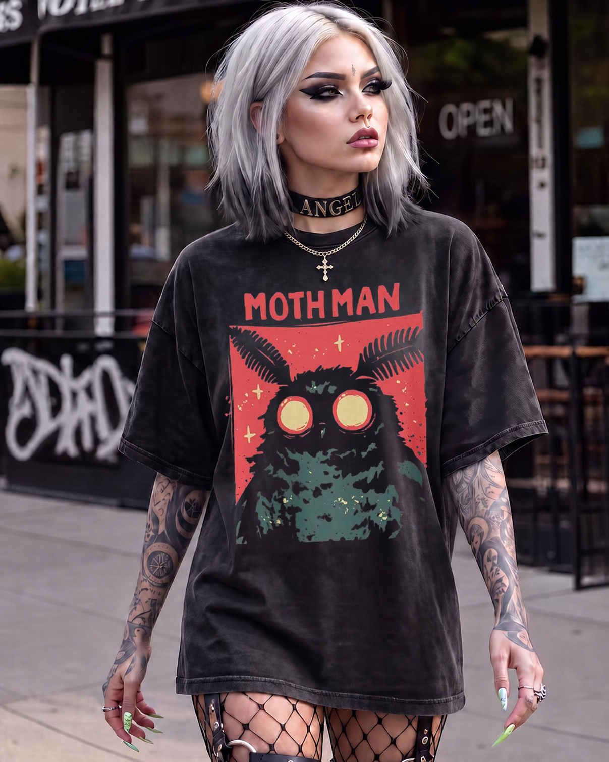 Vintage Cryptid Mothman Retro Graphic Washed T-Shirt