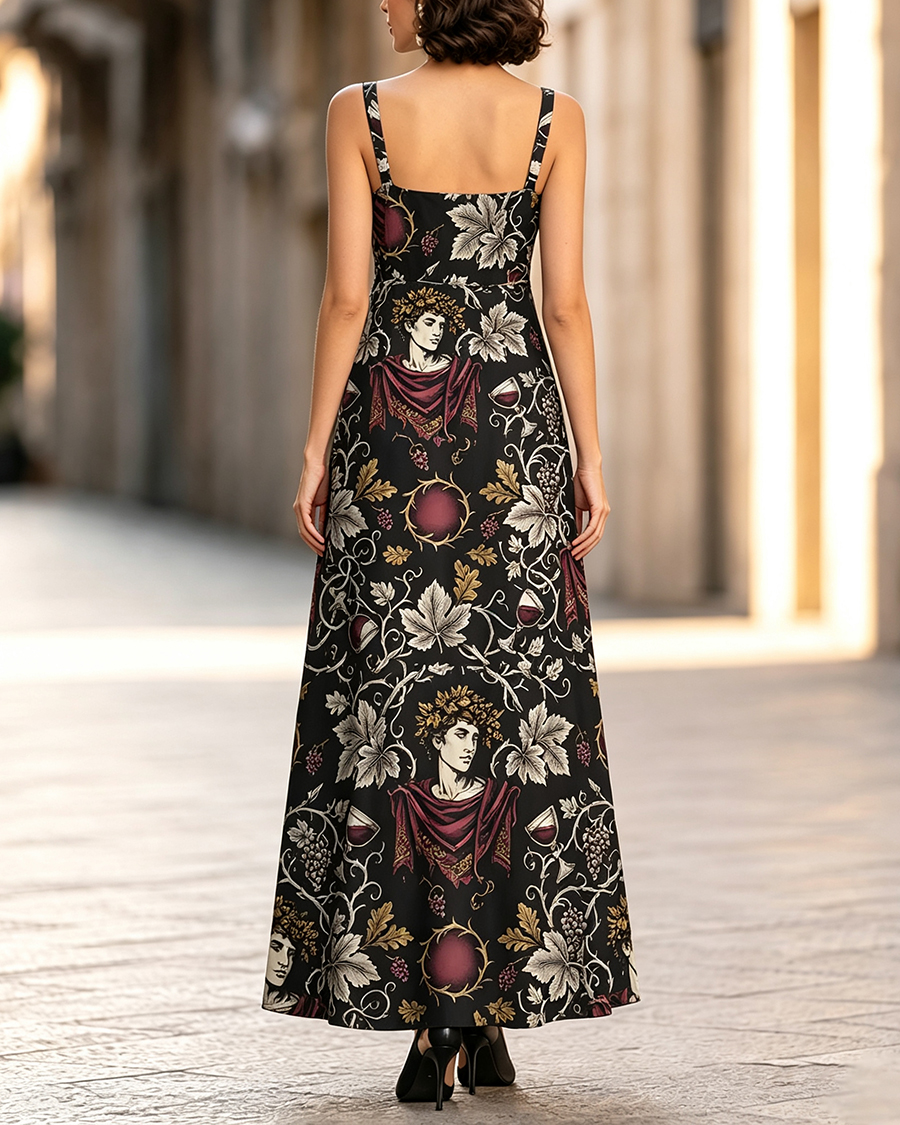 Vintage Dionysus Grape Wine God Maxi Dress