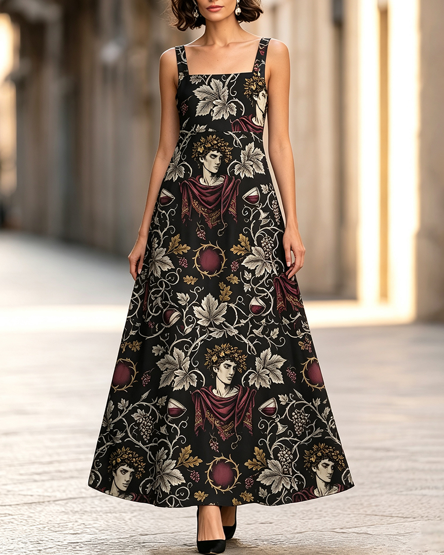 Vintage Dionysus Grape Wine God Maxi Dress
