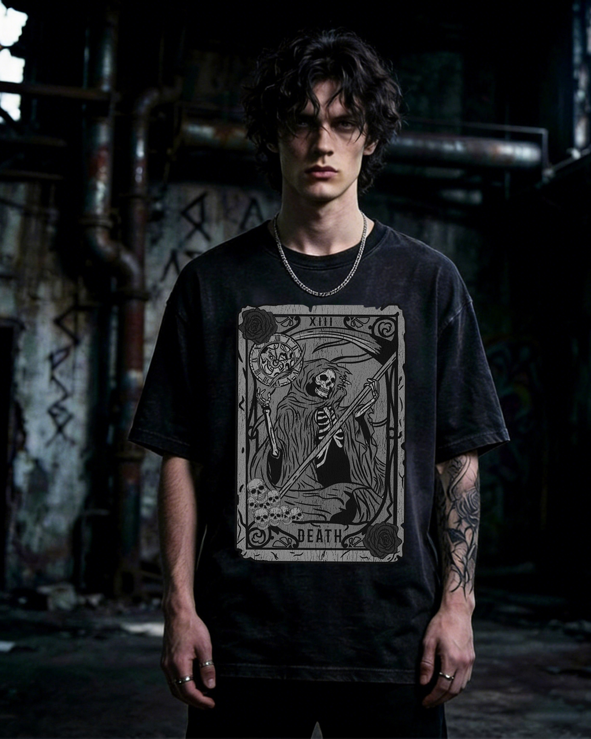 Vintage Tarot Card Death Grim Reaper Washed T-Shirt