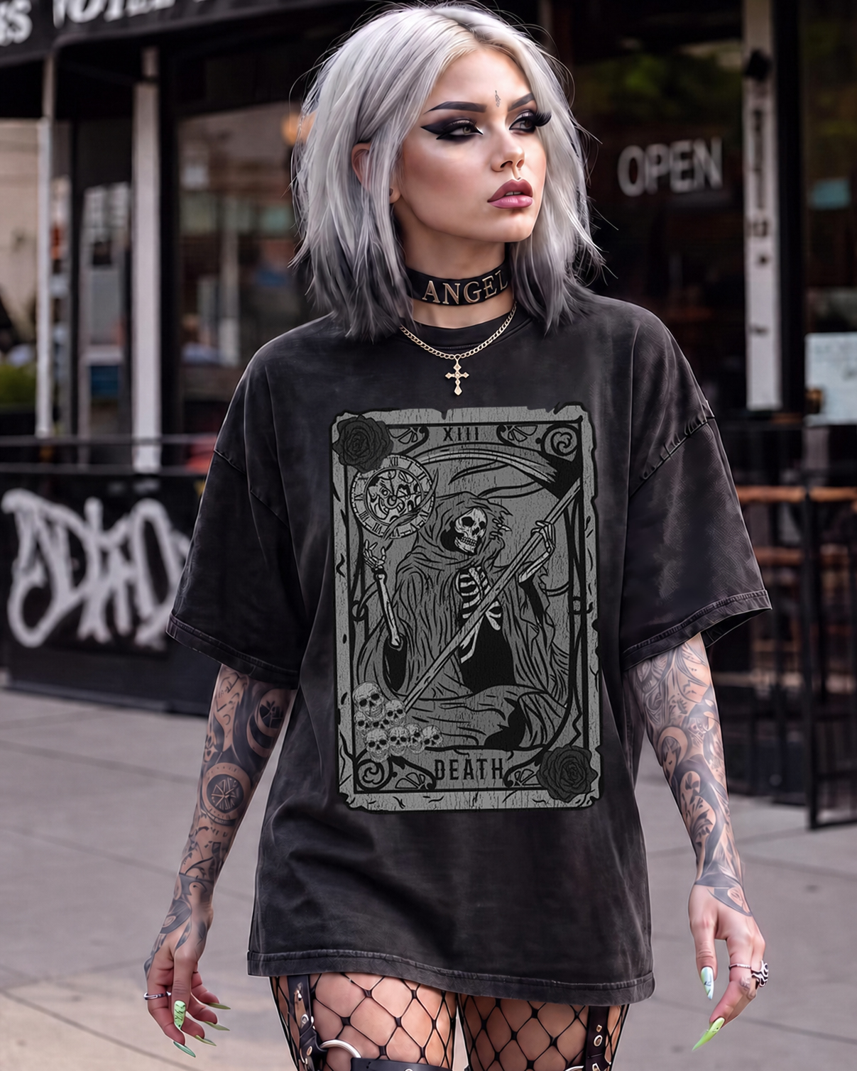 Vintage Tarot Card Death Grim Reaper Washed T-Shirt
